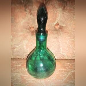 MCM Mid Century Blenko Swirl Glass Perfume Bottle Stopper Emerald Green 7" Tall